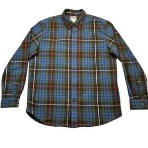 L L Bean Men’s Flannel Button Down Work Shirt, Red/Blue/Green Scotch Plaid, L